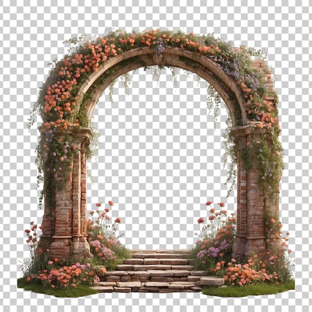 PSD a stone arch with flowers on it and a picture of a flower