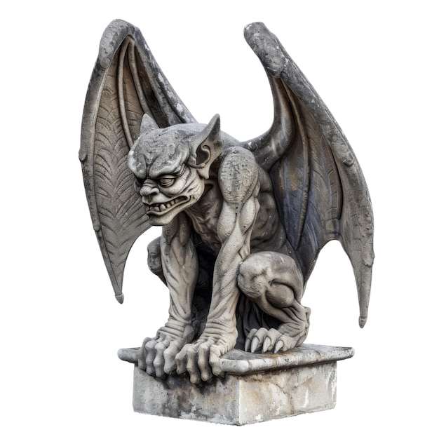 PSD stone gargoyle sculpture with wings and fangs