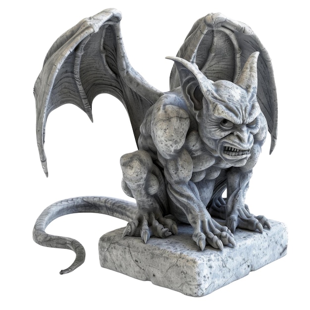 PSD stone gargoyle with wings and tail sitting on a base