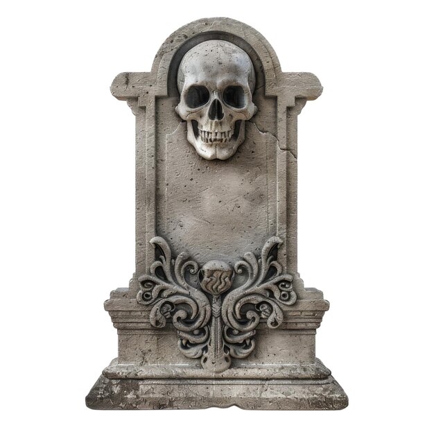 PSD stone gravestone with skull and floral detail