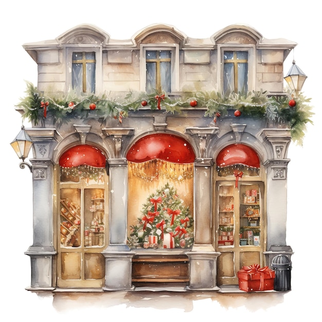 Storefront For Christmas Event Watercolor Style AI Generated