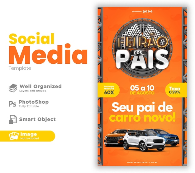 Story fathers day auto fair social media 3d render template design in portuguese