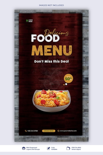 story food menu sale food agency social media web story post template psd