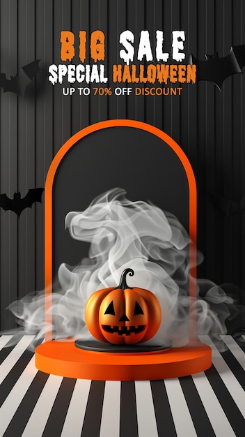 PSD story halloween elegant and natural podium with stage display mockup for show product presentation