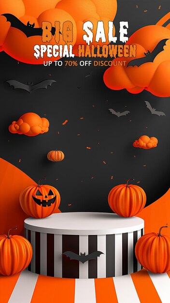 PSD story halloween elegant and natural podium with stage display mockup for show product presentation