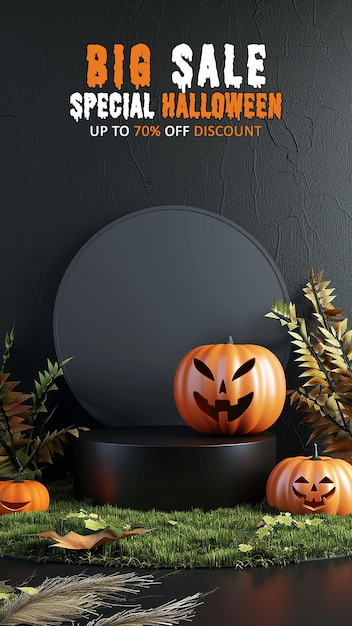 PSD story halloween elegant and natural podium with stage display mockup for show product presentation