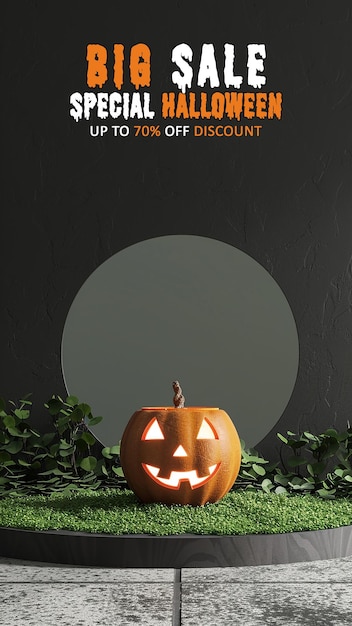 PSD story halloween elegant and natural podium with stage display mockup for show product presentation