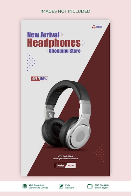 story headphone sale electronic agency social media web story post template psd