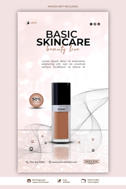 story makeup beauty products for makeup sale story post for social media template psd