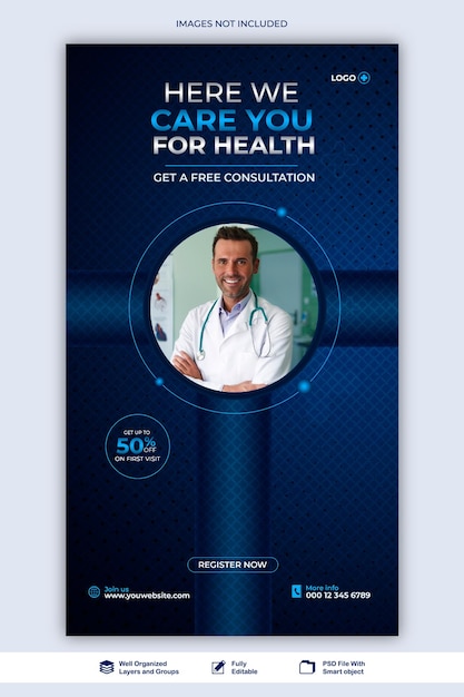 story Medical health social media and instagram or fccebook banner post template psd