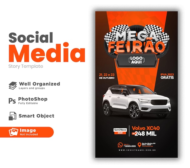 Story post social media mega fair in portuguese 3d render campaign in brazil