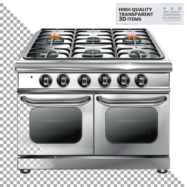 Stove Cooking appliance with burners or heating elements on transparent background