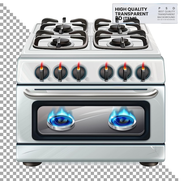 PSD stove cooking appliance with burners or heating elements on transparent background