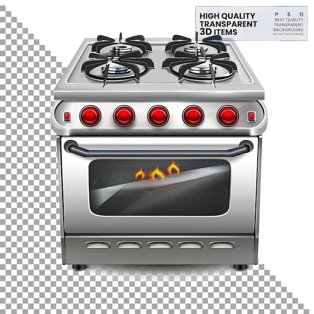 PSD stove cooking appliance with burners or heating elements on transparent background