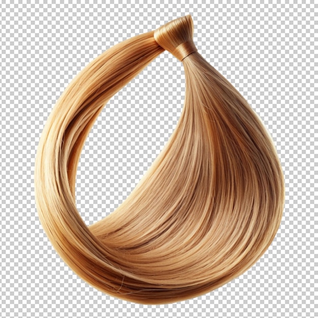 A strand of hair hangs down smooth isolated on transparent background