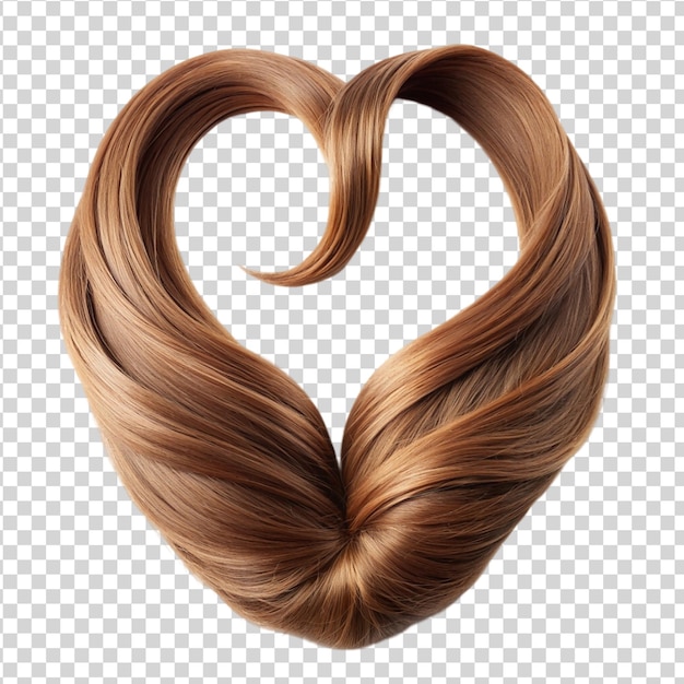 PSD strands of brown hair in shape of heart isolated on white background