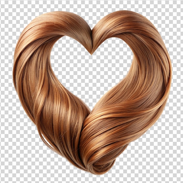 PSD strands of brown hair in shape of heart isolated on white background