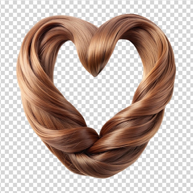 PSD strands of brown hair in shape of heart isolated on white background