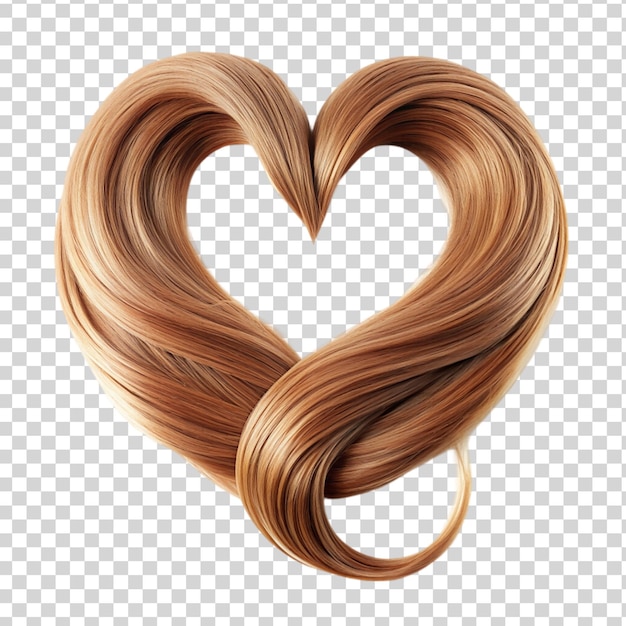 PSD strands of brown hair in shape of heart on transparent background