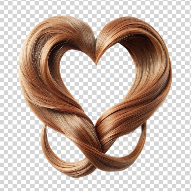 PSD strands of brown hair in shape of heart on transparent background