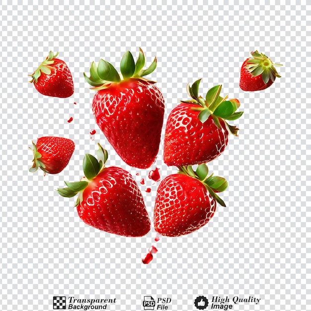 strawberries falling strawberry fruits whole and cut isolated on transparent background