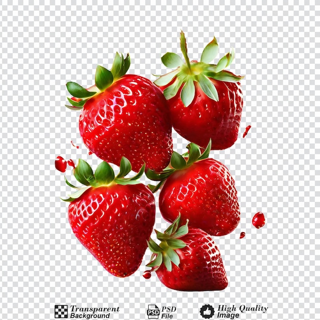 strawberries falling strawberry fruits whole and cut isolated on transparent background