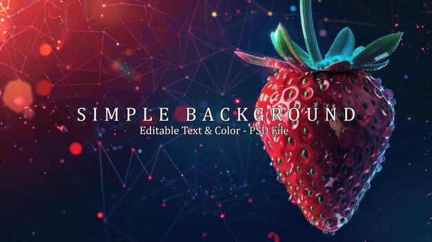 Strawberries one berry from futuristic polygonal red lines and glowing stars for banner poster greeting card AI generated