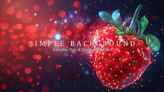 PSD strawberries one berry from futuristic polygonal red lines and glowing stars for banner poster greeting card ai generated