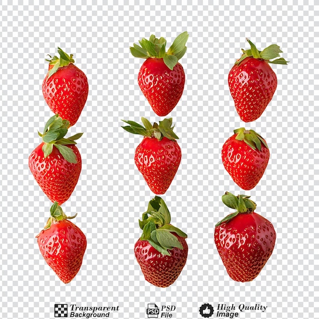 Strawberries with leaves isolated on transparent background