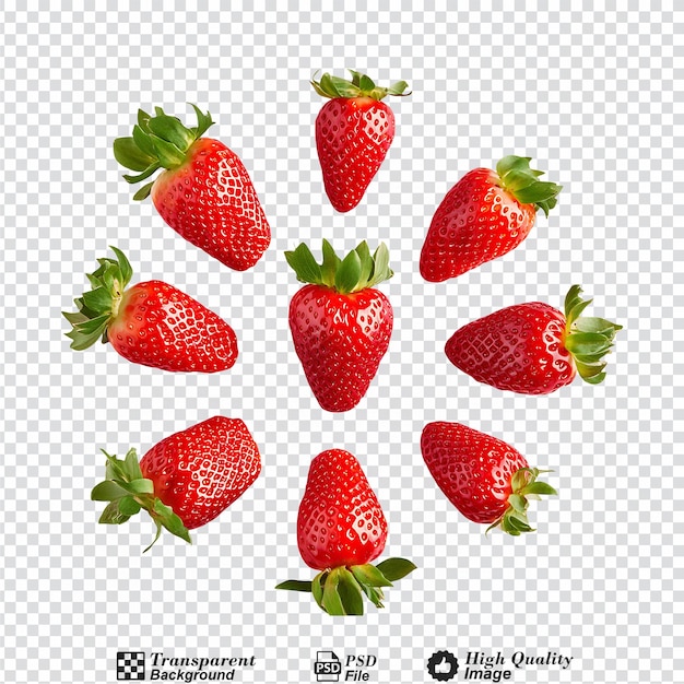 Strawberries with leaves isolated on transparent background