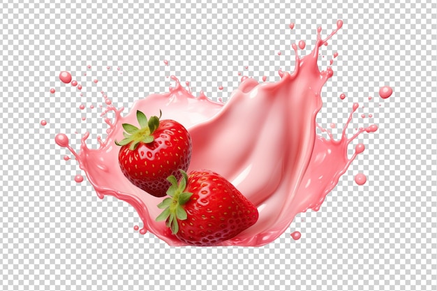 PSD strawberries with milk or yogurt splash