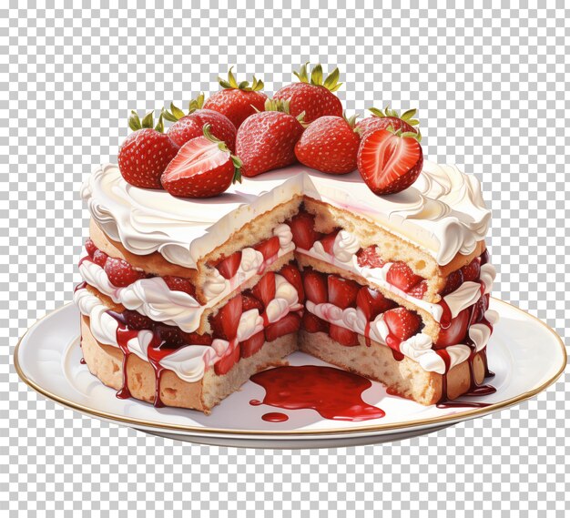 Strawberry cake isolated on transparent