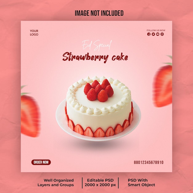 Strawberry cake Social media post design template