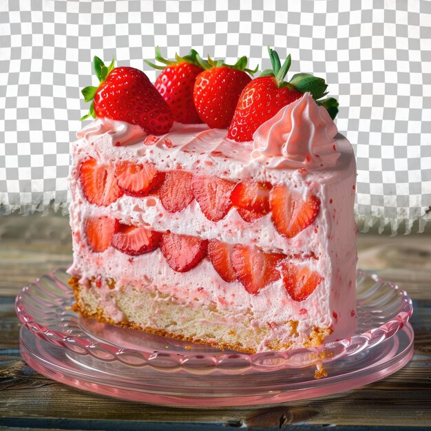 PSD a strawberry cake with strawberries on a plate with a checkered background