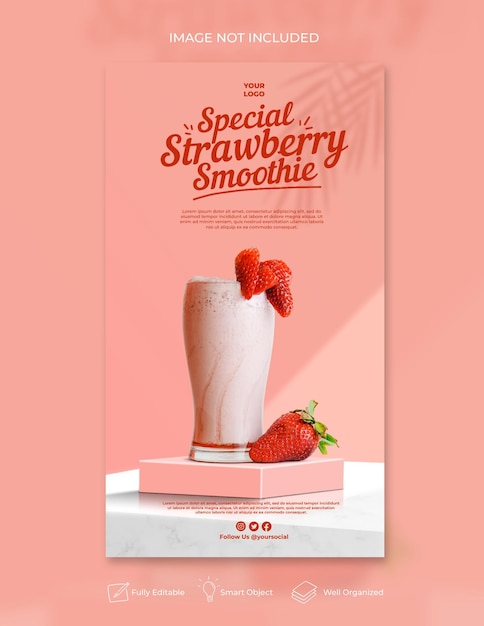 Strawberry drink menu social media post instagram template for restaurant promotion