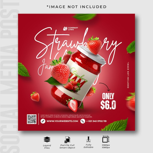 PSD strawberry flavored jam instagram social media post