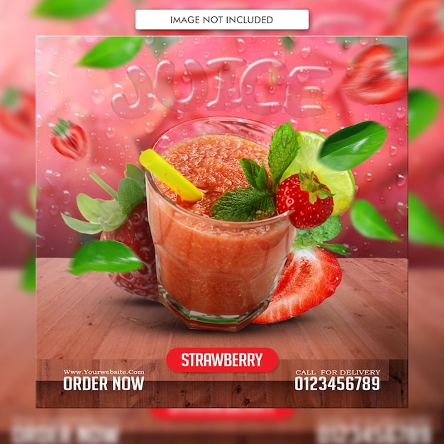 Strawberry fresh lime juice food menu social media poster flyer template