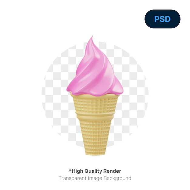 Strawberry Ice Cream Cone 3D Icon Premium Psd