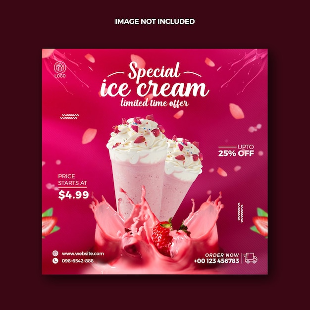 Strawberry Ice Cream Social Media post And Cold Drink Web banner