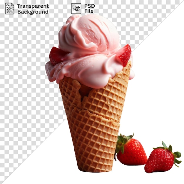 strawberry ice cream on a white base with no shadow in the background a transparent background