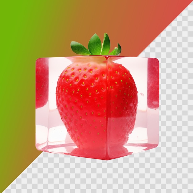 Strawberry ice cube isolated on transparent background