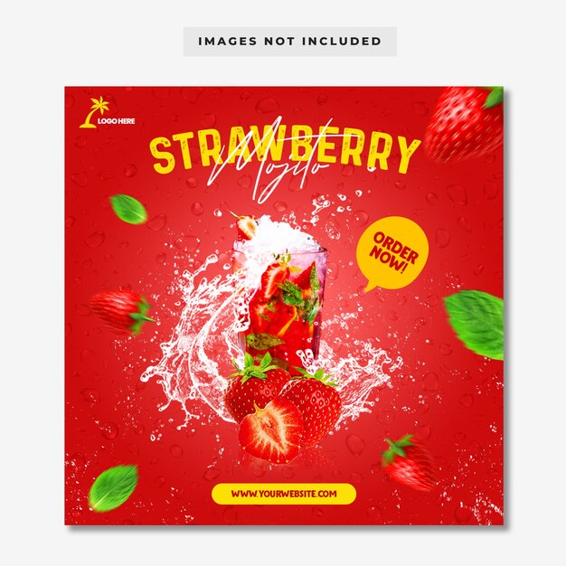 PSD strawberry mojito social media instagram post banner template