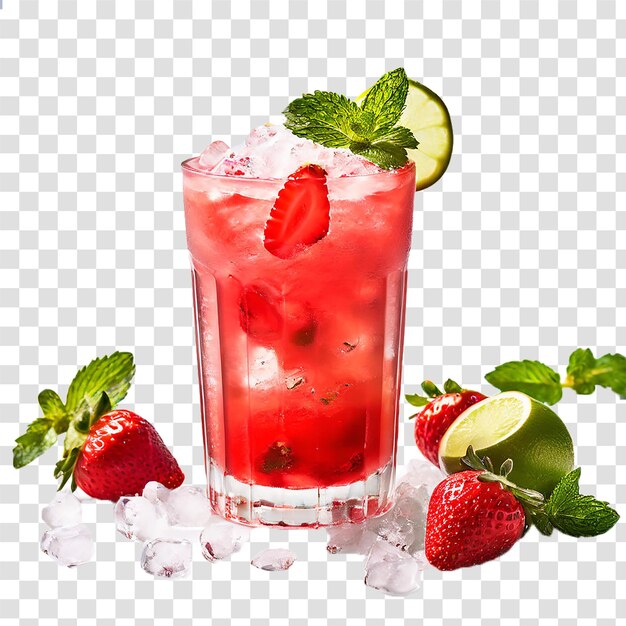 strawberry mojito with lots of crushed ice on transparent background