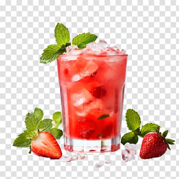 strawberry mojito with lots of crushed ice on transparent background