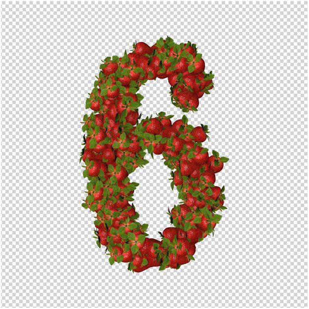 Strawberry number 3D rendering