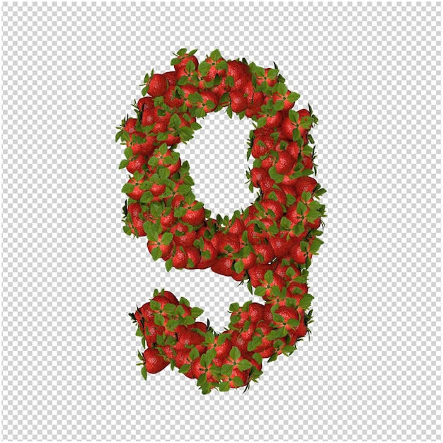 Strawberry number 3D rendering