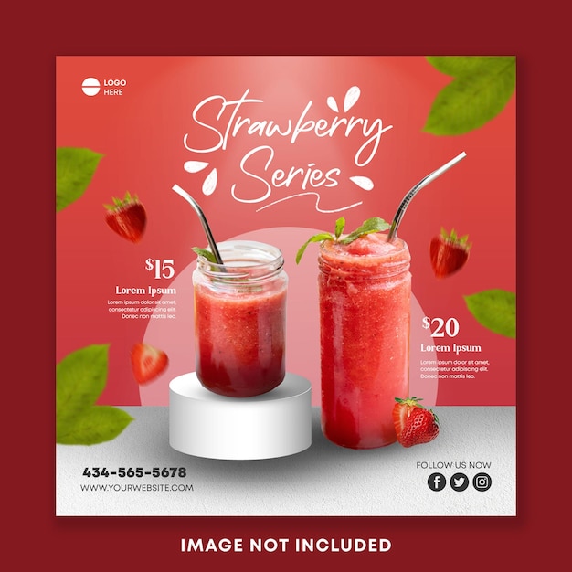 strawberry series drink menu social media post square banner template