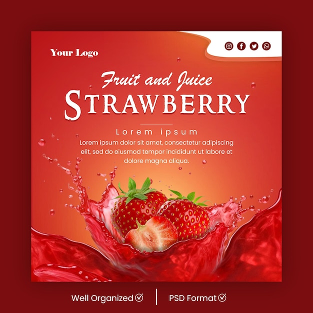 PSD strawberry social media poster