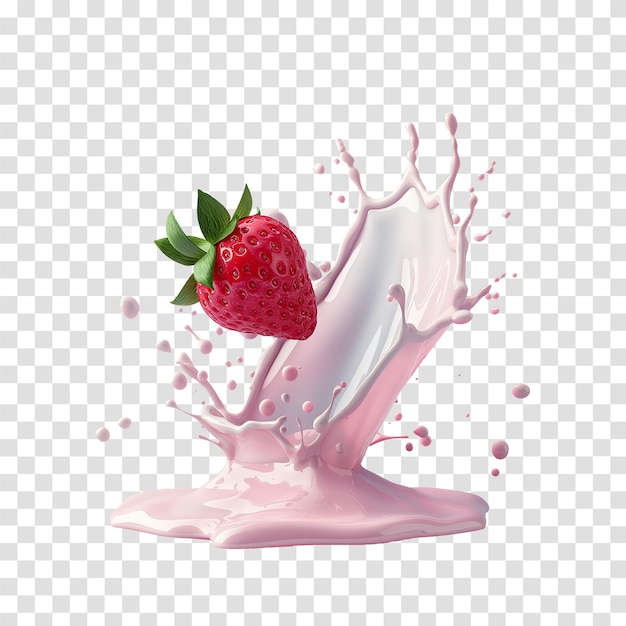 a strawberry splashing in a pink and white splash