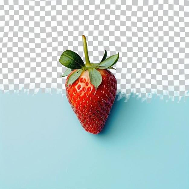 PSD a strawberry with a green stem and a white background with a blue background